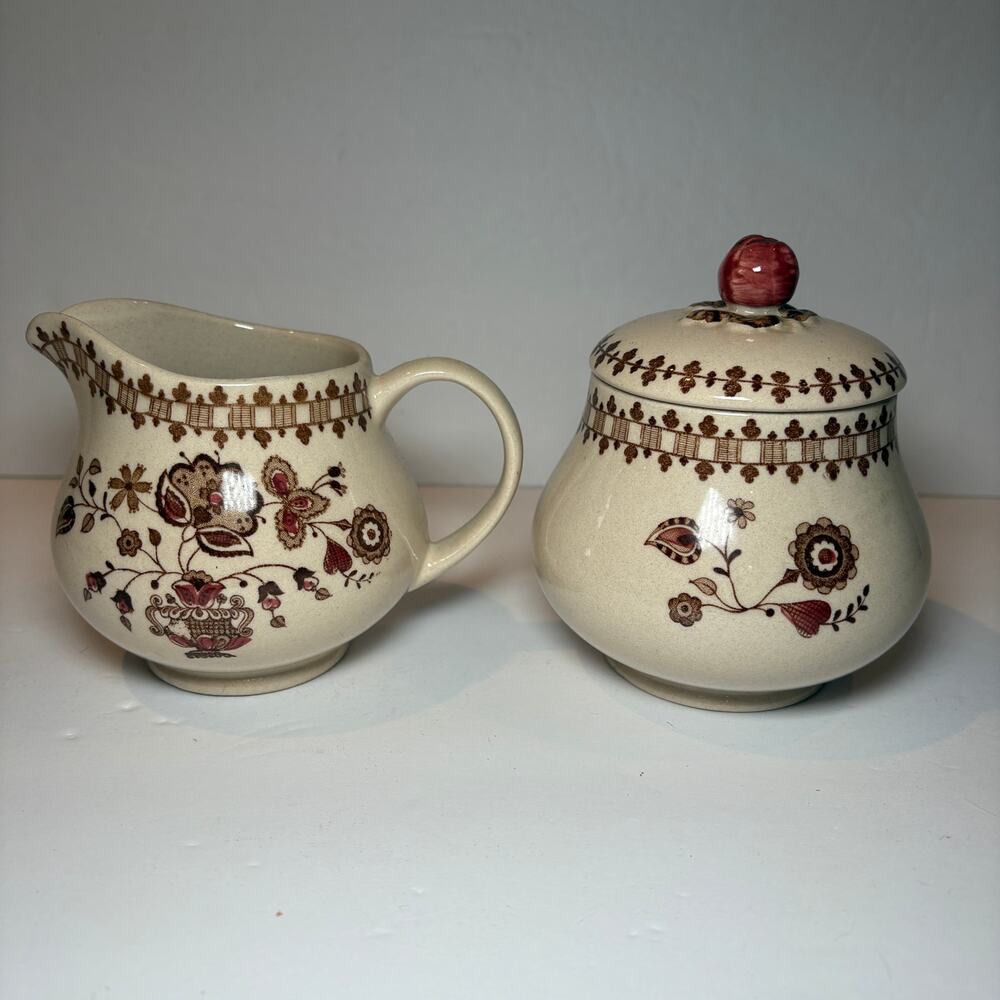 Set 6 Vintage Johnson Brothers Old Granite Jamestown Sugar Bowl Lid Creamer Set